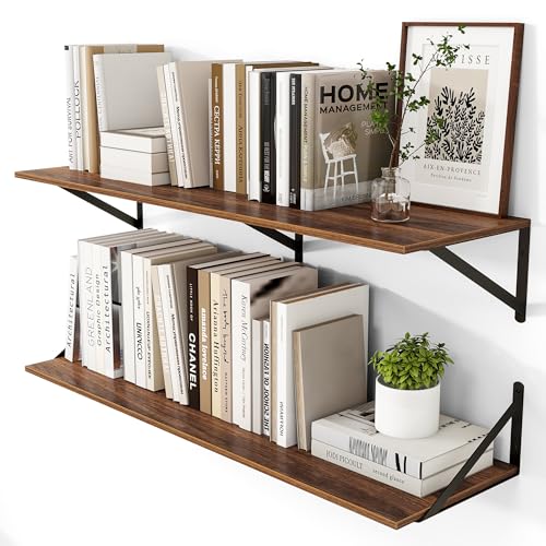 Heimlove 40W x 12D Deep Floating Shelves Set of 2 Walnut - color: Walnut With Black Metal Bracket, size: 40Wx12Dx5.8H