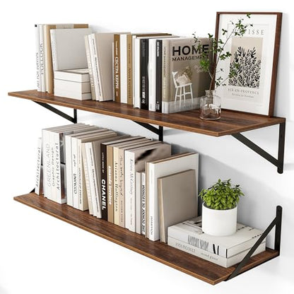 Heimlove 40W x 12D Deep Floating Shelves Set of 2 Walnut - color: Walnut With Black Metal Bracket, size: 40Wx12Dx5.8H