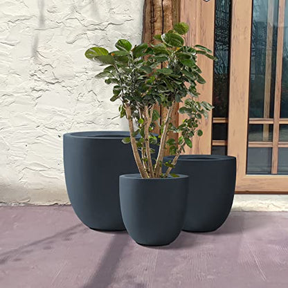 Kante Set of 3 Charcoal Concrete Curved Planters 20" 16.5" 13.3" Dia - color: Charcoal, size: 20.1"d + 16.5"d + 13.4"d