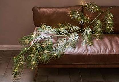 LITBLOOM Lighted Palm Garland with Timer 6FT 120 LED Fairy Lights, Greenery Garland Battery Operated or USB Plug in for Summer Fireplace Mantle Decoration Inside - style: Palm