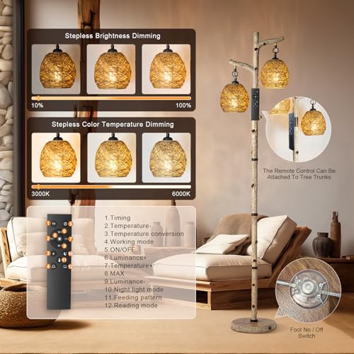 Scenekoy 68.5" Rustic Floor lamp with Remote Control, Bird Nest Lantern - color: Multicolor