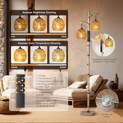 Scenekoy 68.5" Rustic Floor lamp with Remote Control, Bird Nest Lantern - color: Multicolor