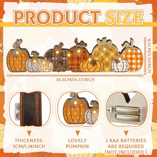 Yousoontic Fall Pumpkin Decor Table Centerpieces Halloween Wooden Pumpkin Sign Decorations with LED Lights 3D Block Autumn Harvest Farmhouse Fall Thanksgiving Decor for Home Mantel Desk Office Party - style: Pumpkin