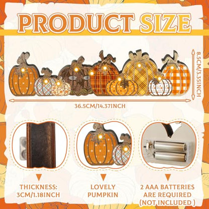 Yousoontic Fall Pumpkin Decor Table Centerpieces Halloween Wooden Pumpkin Sign Decorations with LED Lights 3D Block Autumn Harvest Farmhouse Fall Thanksgiving Decor for Home Mantel Desk Office Party - style: Pumpkin