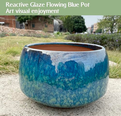 Reactive Glaze Peacock Color 11" Ceramic Plant Pot，Large Flower Pot Planter