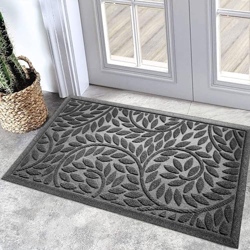 Bulijojo Front Door Mat Entrance,Durable Heavy Duty Welcome Mat,Thick Absorbent Natural Rubber Non Slip Mat,Sturdy Entryway Grey 17"x30" - color: Grey, size: 1'5" x 2'6" (Leaf)