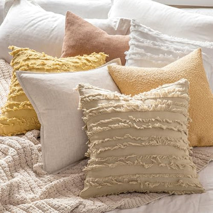 MIULEE Boho Linen Striped Throw Pillow Covers 20x20, White - color: White, size: 20" x 20" (Pack of 2)