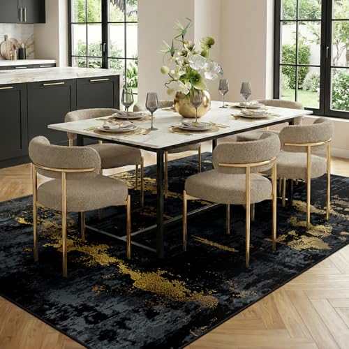 RELEANY Washable 5'x7' Abstract Area Rug for Living Room Black Gold - color: Black/Gold, size: 5' x 7' (Rectangular)