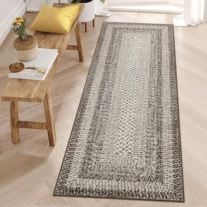 RUGSREAL 2x6 Runner Rug Braided Print Hallway Area Rugs Machine Washable - color: Mocha, size: 2' x 6' (Runner)