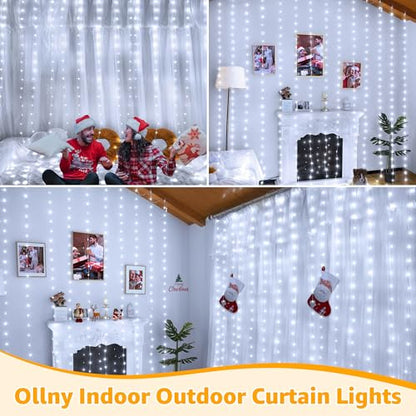 Ollny Curtain Lights 600LED 19.7ft x 9.8ft, IP67 Waterproof (Cool White) - color: Cool White, size: 19.7ft