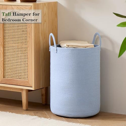 80L Large Blue Hamper Tall Woven Laundry Basket - color: Blue