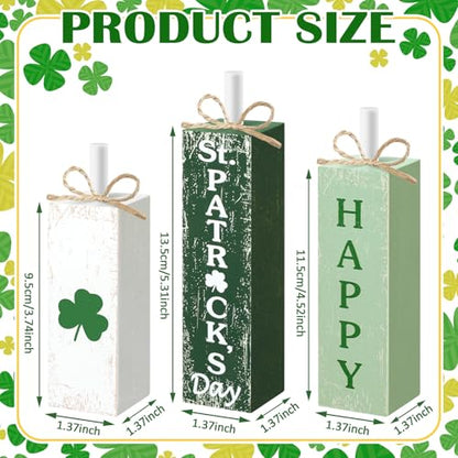 MiniInflat St. Patrick's 3 Pcs Table Decor, Wooden Block Sign Tiered Tray - style: Happy St. Patrick's Day