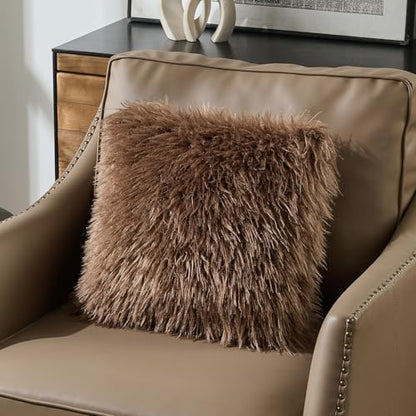 FUTEI Pack of 2 Faux Wool Throw Pillow Covers 18x18 Inch, Dark Brown - color: Dark Brown