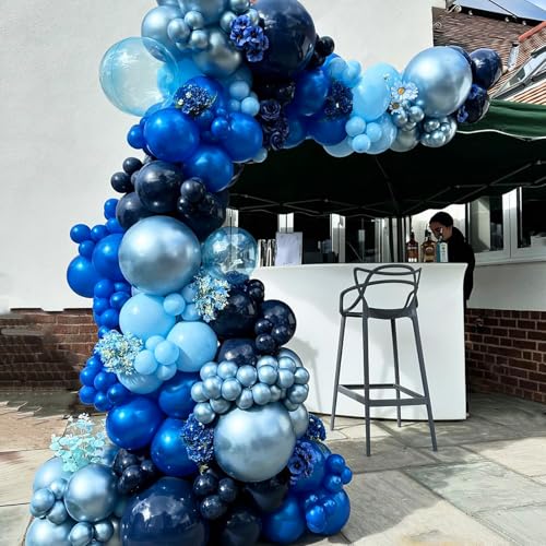 Blue Silver Balloon 12Inch Dark Metallic Blue Silver Confetti Latex Balloon - color: Blue Silver