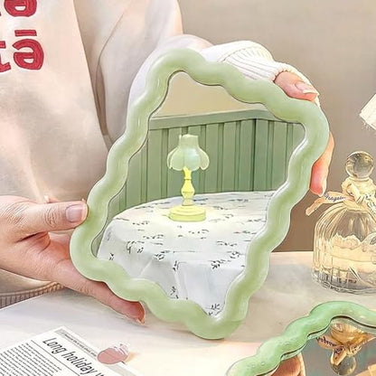 Wave Table Desk Vanity Makeup Mirror Small Make Up Office Mirror Green - color: Green