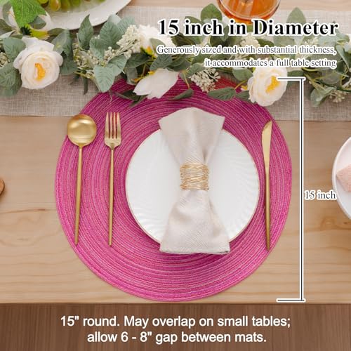 SHACOS Hot Pink Round Braided Placemats Set of 4 Washable Fabric Place Mat - color: Hot Pink, size: Set of 4