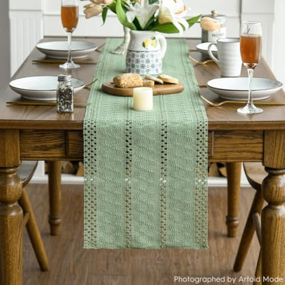 Artoid Mode Light Green Woven Farmhouse Hollow Table Runner 12x36 Inch - color: Light Green, size: 12" x 36", Table Runner