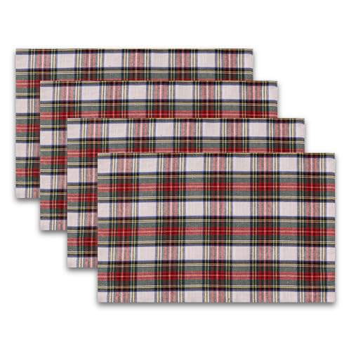 AQOTHES Christmas Plaid Placemats Set of 4 Red White 12x18 Inch Table Decor - color: Red White Plaid