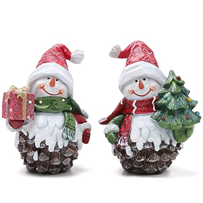 Hodao 2 PCS Christmas Pine Cone Snowman Decoration, Winter Snowman Figurine - color: White-brown