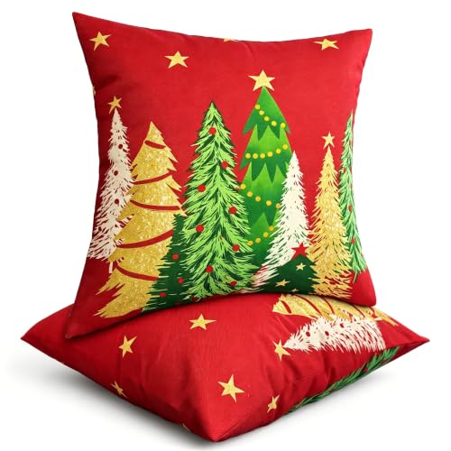 JMGBird Christmas Tree Outdoor Pillow Covers 18x18 Inch, Set of 2, Red, with Pillow Inserts Included - color: Paisley, size: 18" x 18" (Pack of 2)