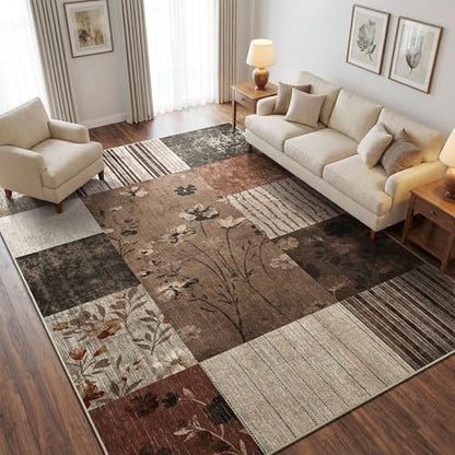 6'x9' Brown Patchwork Geometric Area Rug - color: Brown, size: 6' x 9' (Rectangular)