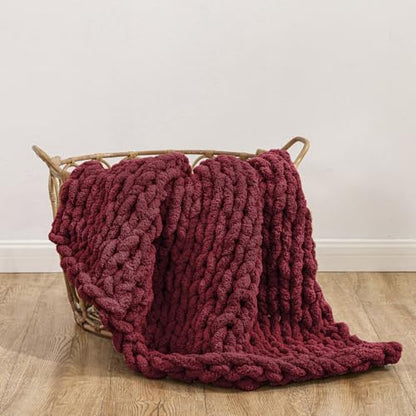 WESHIONGOO Chunky Knit Blanket Throw for Couch Bed 40"×40" Burgundy Red - color: Burgundy Red, size: 40"x40"(Small Size Throw)
