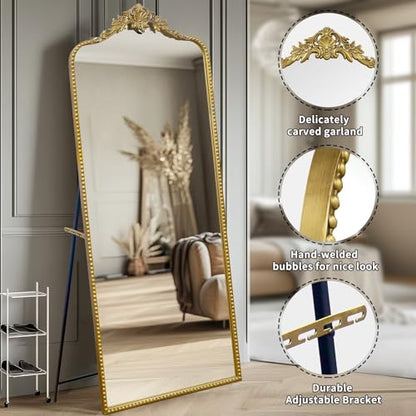 Growsun 75''x30'' Arched Antique Full Length Floor Mirror w/Stand - size: 75"L x 30"W