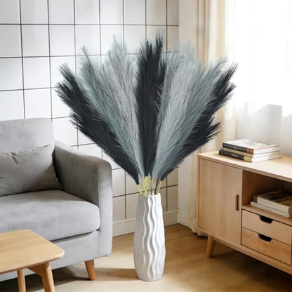 Faux Pampas Grass, 8 Pcs 35.4" Tall Pampas Grass Vase Filler, Mixed Color - color: Black, Grey, Silver, size: 35.4inch-8Pcs