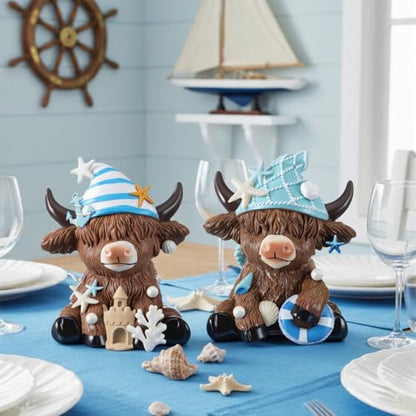 Karenhi 2 Pcs Beach Highland Cow Figurines, Ocean Resin Statues - style: Ocean
