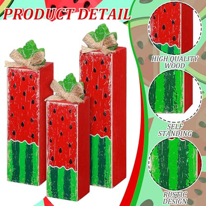 MiniInflat 3 Pcs Watermelon Table Decor, Summer Fruit Wooden Block Sign - style: Watermelon