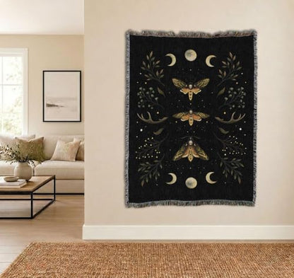 Pure Country Weavers Death Head Moth Blanket by Episodic Drawing- Fantasy Gift Tapestry Throw Woven from Cotton - Made in The USA (72x54) - color: Death Head Moth, size: 72x54