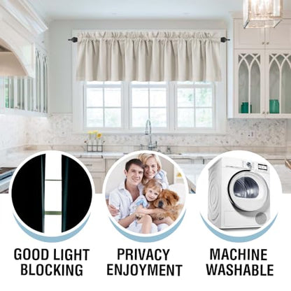 H.VERSAILTEX 100% Blackout Valances for Windows,Short Curtains for Windows/Kitchen/Bathroom/Living Room/Bedroom Thermal Insulated Rod Pocket,2 Pack, 52" x 18", Pumice Stone - color: Pumice Stone