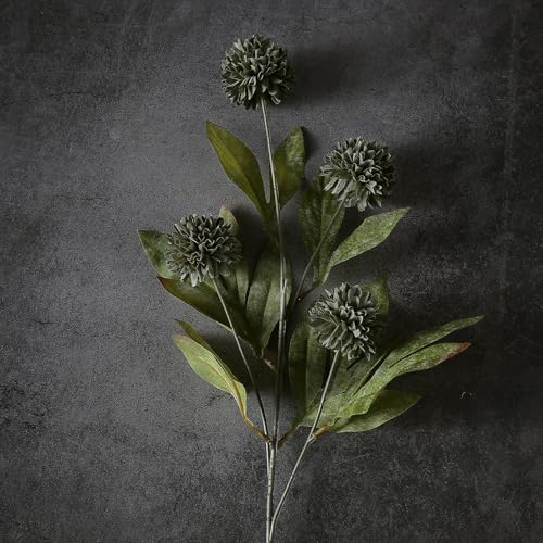 6 Pcs 27"Artificial Pompon Mum Silk Flower Stems for Vase (Dark Gray) - color: Dark Gray