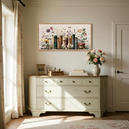 crmotu Bookish Large Wall Art, Floral Still Life Canvas Prints 20"x40" - color: Emerald Brown, size: 40"L x 20"W