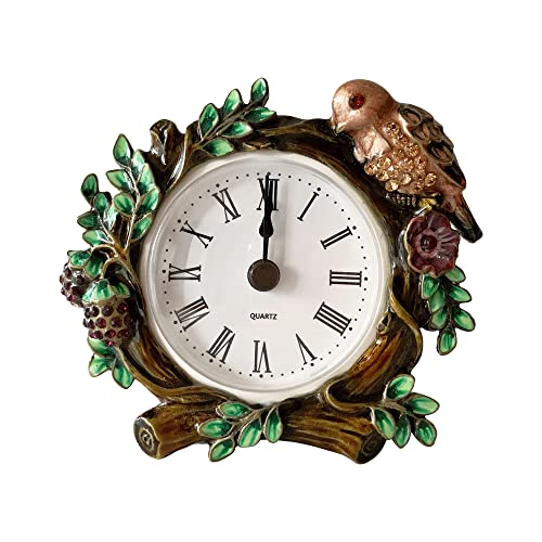 Decorative Mini Table Clock, Vintage Metal Silent Analog Quartz Battery Operated Table Top Clock for Living Room Decor Shelf - color: Red Sparrow
