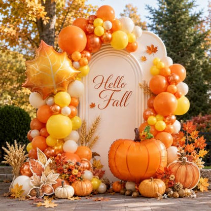 Fall Balloons 12Inch Burnt Orange Mustard Yellow Beige Thanksgiving Balloon - color: Orange Yellow White Leaf