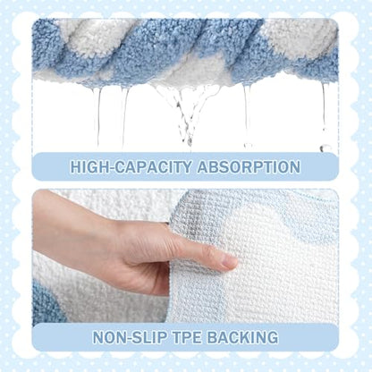 Tinideya Blue Bow Bathroom Rug 36" x 24" Scalloped Bow Bath Mat - color: Blue, size: 36" x 24" (Rectangular)