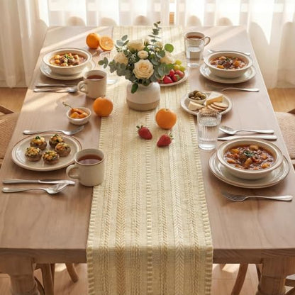 Artoid Mode Burlap Brown Farmhouse Stripe Braided Table Runner 12x72 Inch - color: Burlap Brown, size: 12" x 72", Table Runner