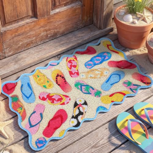 Dunzy Summer Doormat Flip Flop Welcome Mat Outdoor Colorful Scalloped Rug - style: Slippers