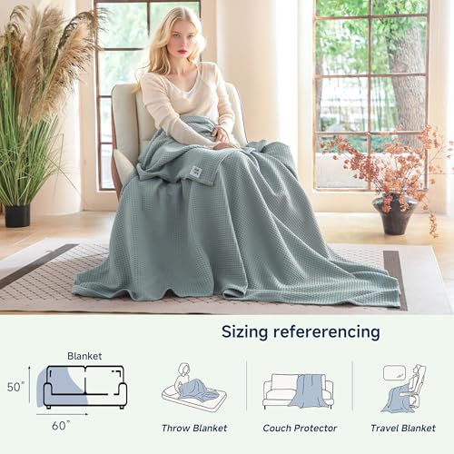 Simple&Opulence 100% Cotton Waffle Weave Throw Blanket 50"x60", Grey Blue - color: Grey Blue, size: Throw(50"X60")