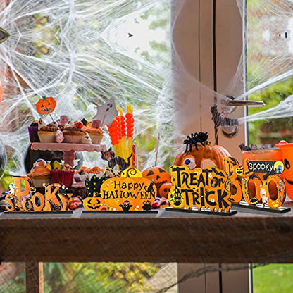 Blulu 4 Pcs Halloween Decor Indoor Wood Table Sign, Spooky - style: Spooky