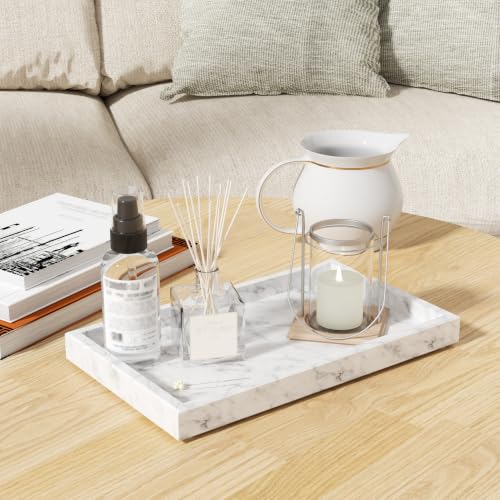 Marble Trays with Anti Slip Foot Pads,11.8x7.9x1.2in,Carrara White - color: Carrara White