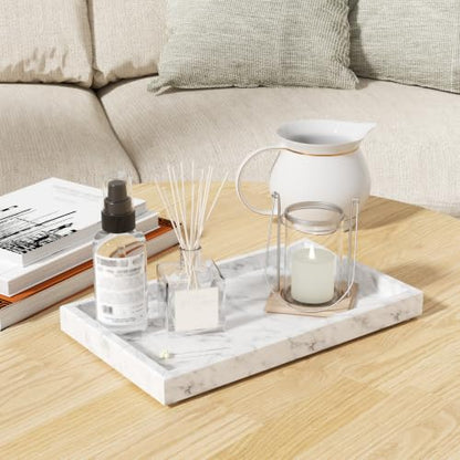 Marble Trays with Anti Slip Foot Pads,11.8x7.9x1.2in,Carrara White - color: Carrara White