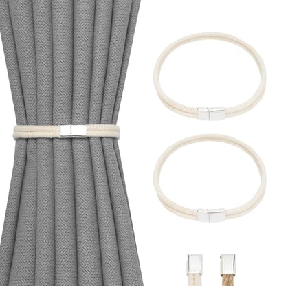 NICEEC 2 Pack Natural Cotton Rope Curtain Tiebacks Elegant Boho Style Magnetic Drape Tie Backs Soft Hand-Woven Rope Curtain Holdbacks for Home & Office Drapery (Double Rope-Cotton) - color: Double Rope-cotton, size: 2 Pack