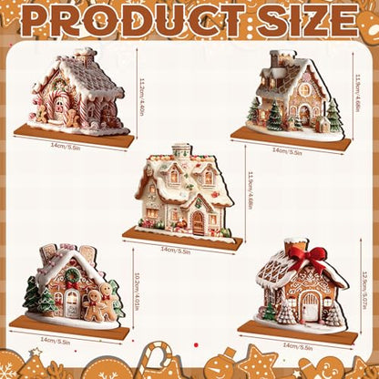 RattanView 5 Pcs Gingerbread Christmas Table Decor, Gingerbread Village Set - style: Gingerbread House
