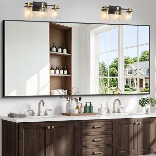 72x36 inch Large Black Bathroom Mirror, Black Rectangle Wall Mirror, Rectangle Mirror for Bathroom Over Sink, Frame Vanity Mirror for Entryway, Living Room, Bedroom, Hangs Horizontally or Vertically - color: Frame, size: 72"L x 36"W
