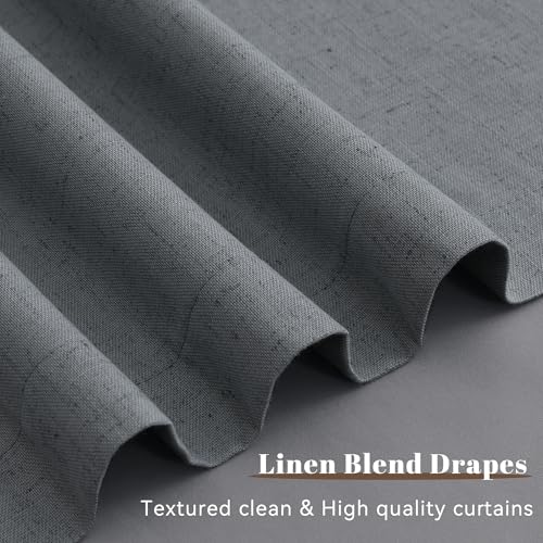 Guken Grey Linen 100% Blackout Curtains for Bedroom 84 Inches Long Textured Elegant Back Tab Hook Belt Room Darkening Thermal Insulated Soundproof Drapes Living Room Office 2 Panels Set 52x84 7Ft - color: Grey, size: 52"W x 84"L (Pack of 2)
