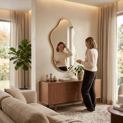Irregular Asymmetrical Wall Mirror 26x48" with Modern Aluminum Alloy Frame - color: Gold, size: 26"L x 48"W