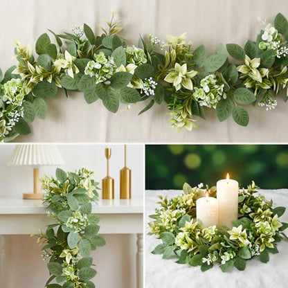 6FT Artificial Eucalyptus Garland with Flowers Faux Greenery Floral Garland - color: Eucalyptus Leaves