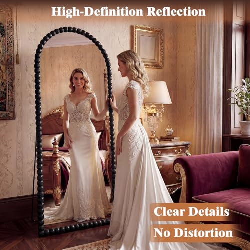 Antique Black Full Length Mirror 71x28 Inch, Beaded Standing Mirror - color: Antique Black